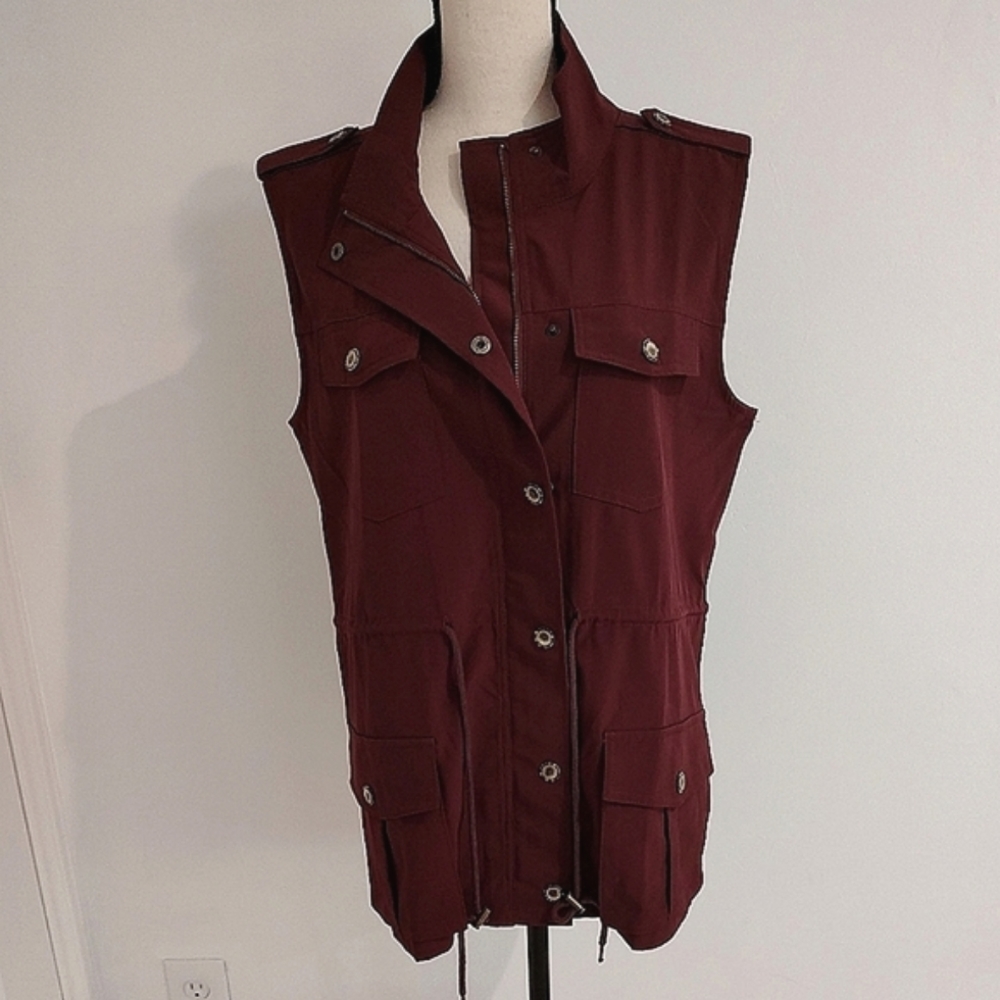Utility Vest Collegiate Outfitters Maroon Gorpcore Drawstring Waist Size S…